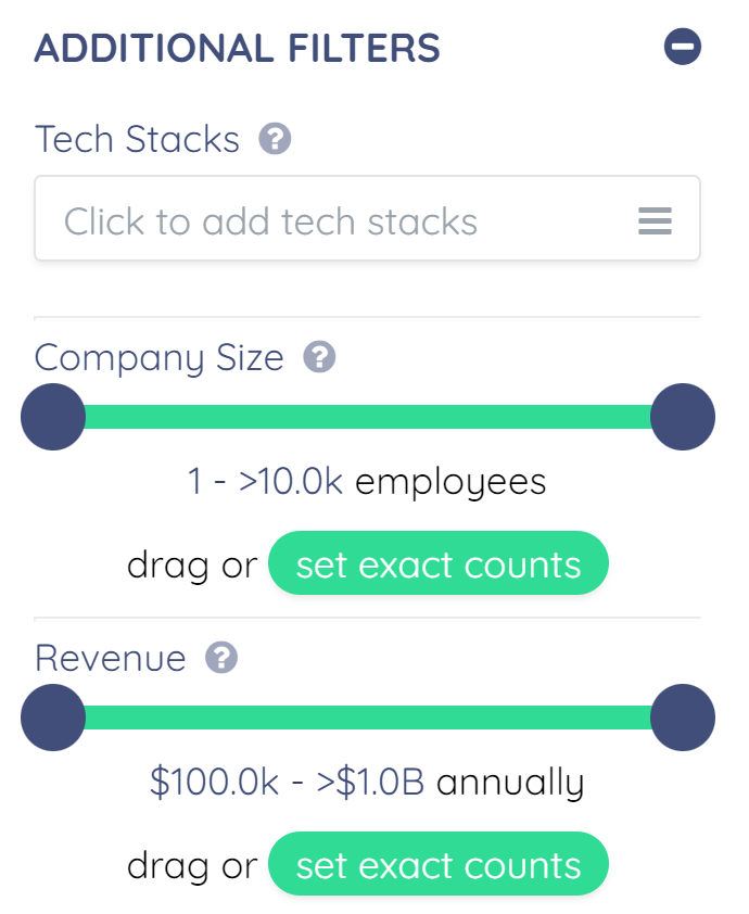 Limeleads company size and revenue filters